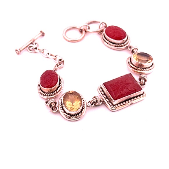 925 Sterling silver carved carnelian and faceted citrine bracelet - Picture 3 of 10